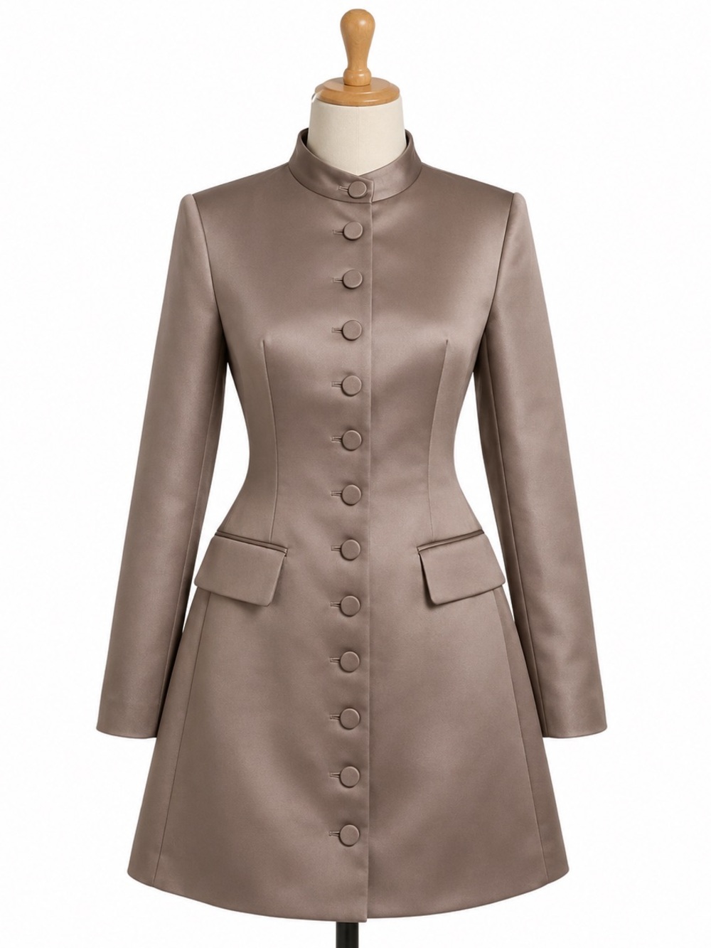 Anthropologie Mare Mare Taupe, Long Sleeve, Button Front Mini Dress NWT- 2XS